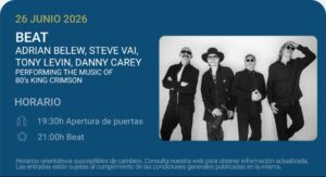 Beat: Adrian Belew / Tony Levin / Steve Vai / Danny Carey - Noches del Botánico 2026